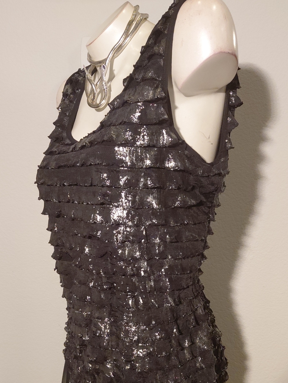 Black Silver Sparkle Ruffle Tank - Picture 3 of 4